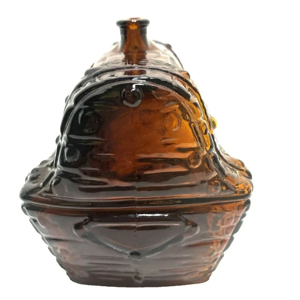Anchor Hocking Pirate Treasure Chest Coin Bank Dark Amber Glass  - 1960s Unique!